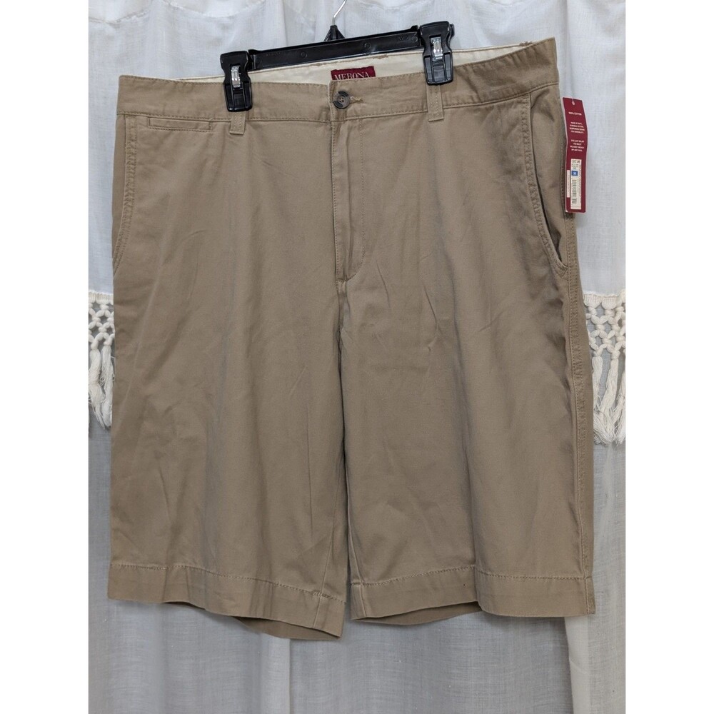 Merona Men's Flat Front Shorts Size 38, Tan Khaki New NWT
